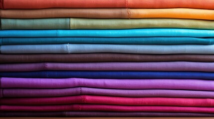 Vibrant Pile of Textured Fabric Sheets in a Colorful Arrangement Background