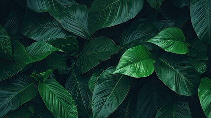 Vibrant Green Leaves Contrast on Stylish Black Background in Abstract Nature Composition