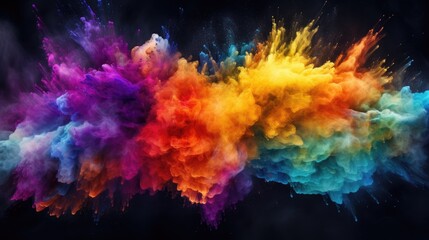 Vibrant Burst of Colorful Smoke Captured in a Dynamic Freeze Motion on Dark Background