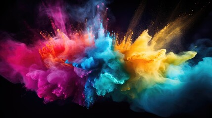 Obraz na płótnie Canvas Vibrant Colorful Powder Bursting in a Dynamic Explosion Against Dark Background