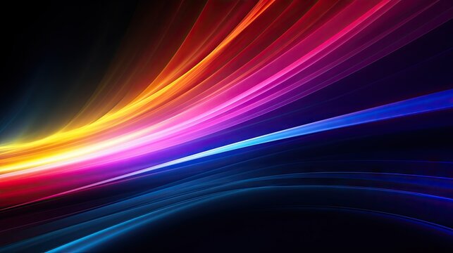 Vibrant Rainbow Light Trails Painting the Dark Background with Abstract Elegance