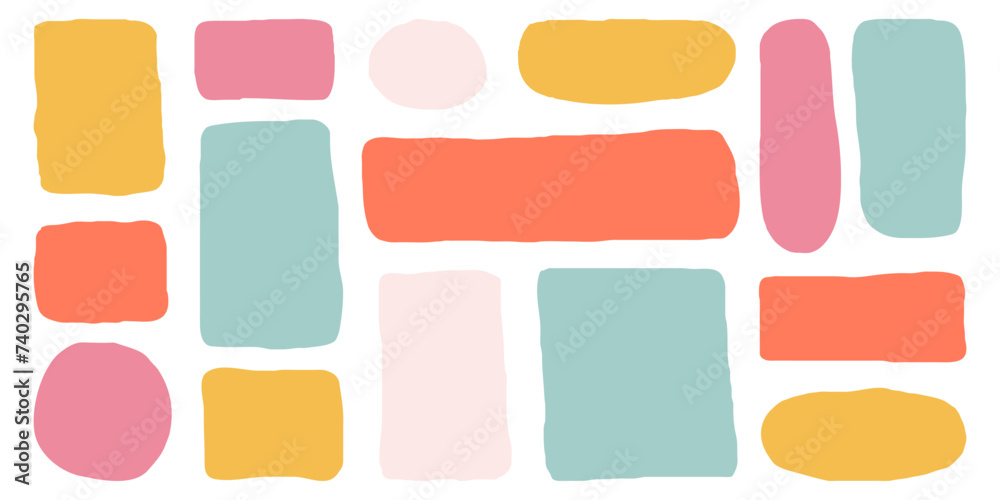 Poster set isolated hand drawn colorful doodle paper frames. collection various empty textboxes. different 