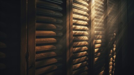 Warm Natural Light Filtering Through Wooden Shutters, Creating a Cozy Atmosphere in a Vintage Room