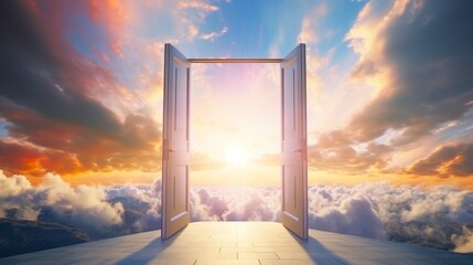 Gateway to a dreamlike skyscape, inspiring wonder. Concept of heaven, hope, dreams, positivity, new horizons, freedom, the unknown, mystery, and limitless possibilities.