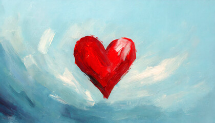 Background of a painted heart on a blue sky background - obrazy, fototapety, plakaty