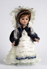 Vintage Austrian porcelain doll girl with blue eyes, brown hair - 740299128