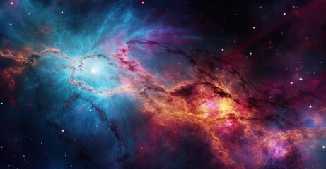 Fototapeta premium Stunning illustration of outer space galaxy with colourful vibrant dust clouds and nebulas