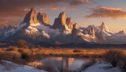 Majestic Mountains Awash the Ethereal Glow Early Morning Light, reflection, outdoors, atmospheric mood, landscape