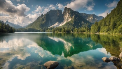 Serene Lakes with Perfect Mirror Reflections Surrounded Lush Greenery and Mountains, atmosphere, calm, landscape, horizontal, tranquil scene, travel, lifestyle, morning