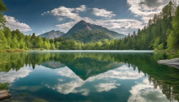 Serene Lakes with Perfect Mirror Reflections Surrounded Lush Greenery, tree, atmosphere, horizontal, forest, tranquility, river, water, sky, clouds