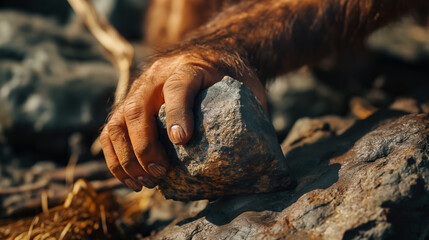 primitive man manipulating tools - caveman - creating tools - Flaked Stone - Stone Tools - Neanderthal