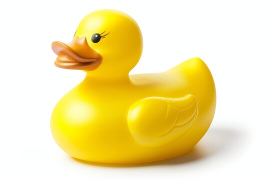 Bright yellow rubber duck isolated on white