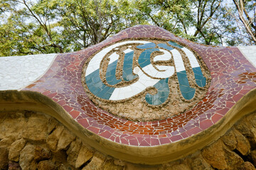 Mosaics in Park Güell in the city of Barcelona