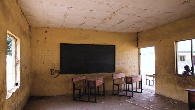 11th, feb,2024, mararaba Nigeria:Poor africa school classroom with no children inside,
simple class room in village school with wooden desks and chairs in Africa,
Older Classroom in the Countryside
