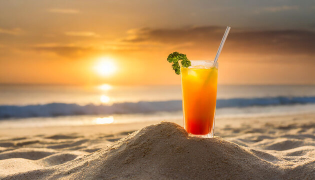 Orange cocktail on the beach at the sunset	