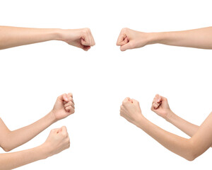 Female fists in a position of defense and attack isolated on transparent background, png file