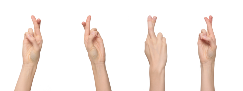 Female fingers crossed, one finger on top of another hoping for good luck, isolated on transparent background, png file - Powered by Adobe