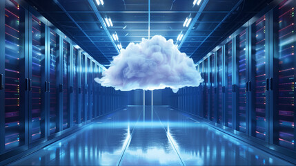 Digital Brain Concept in Data Center with Cloud Computing Servers
 - obrazy, fototapety, plakaty