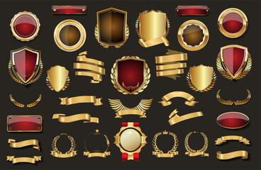 Collection of golden badge vector illustration collection 