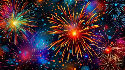 Big display of colored firework fireworks, in the style of pattern designs, free brushwork, eye-catching composition, decorative backgrounds, precisionist lines.
