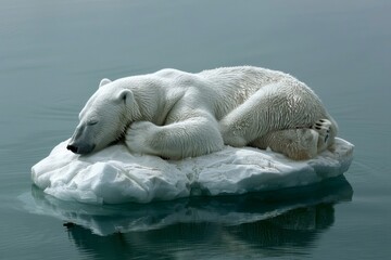 Obraz premium Polar bear stranded on a shrinking ice floe