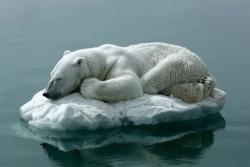 Fotobehang Polar bear stranded on a shrinking ice floe © Karol
