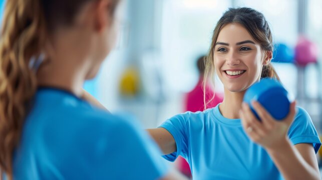 Jeune femme faisant des exercices dans une salle de r&eacute;&eacute;ducation &raquo; IA g&eacute;n&eacute;rative