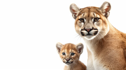 Portrait from Puma Cat with Baby and Copyspace