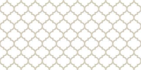 Fototapeta premium Moroccan Seamless Pattern. Gold Turkish Mosque Window Shape. Arabic Mosaic Golden Background. Eid Mubarak Muslim Ornament. Ramadan Kareem Islamic Illustration