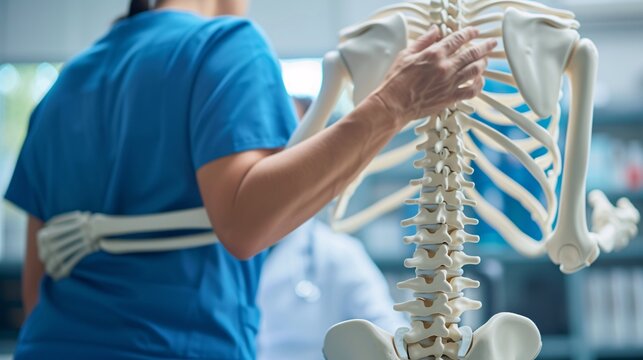 Une physioth&eacute;rapeute avec un squelette dans son cabinet &raquo; IA g&eacute;n&eacute;rative