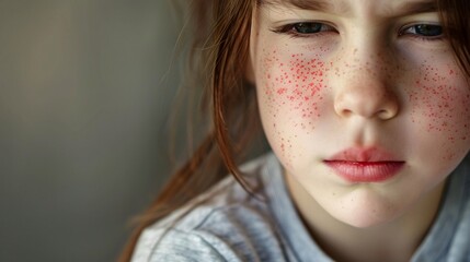 Vue sur le visage d'une jeune fille avec des rougeurs » IA générative - obrazy, fototapety, plakaty