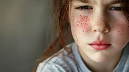 Fotobehang Vue sur le visage d'une jeune fille avec des rougeurs » IA générative © Maelgoa