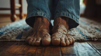 Gros plan sur les pieds d'une vieille personne dans un salon » IA générative
