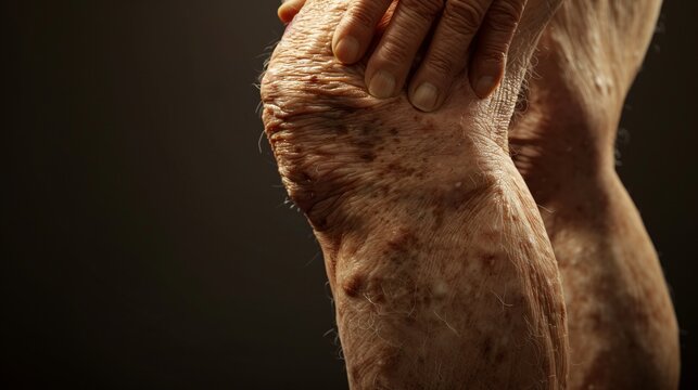 Vu de profil de genoux douloureux d'une vieille personne &raquo; IA g&eacute;n&eacute;rative