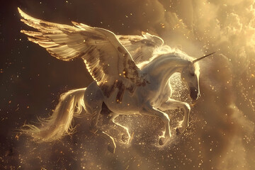 Unicorn flying through the air, flying horse, horse, animal, fantasy animal, animal horse