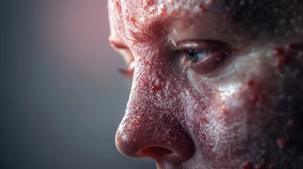 Foto op Canvas Gros plan sur le visage abimé et plein de pustules d'une personne » IA générative © Maelgoa