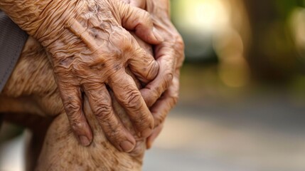 Fototapeta premium Gros plan sur un vieil homme au genou douloureux » IA générative