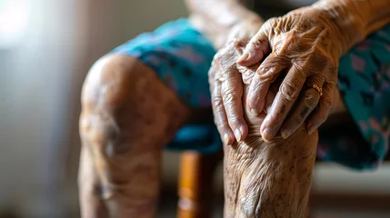 Tuinposter Oud vliegtuig Gros plan sur une vieille femme se tenant un genou douloureux » IA générative