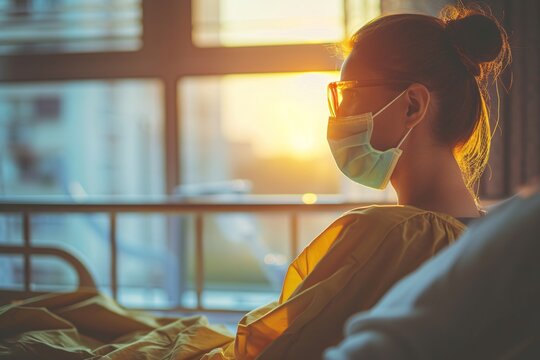 Une patiente masqu&eacute;e dans son lit d'h&ocirc;pital &raquo; IA g&eacute;n&eacute;rative