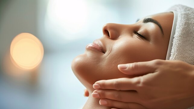 Gros plan sur une femme  faisant un soin du visage dans un spa &raquo; IA g&eacute;n&eacute;rative