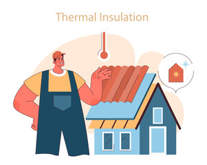 Thermal Insulation concept. Technician installs roof insulation, enhancing