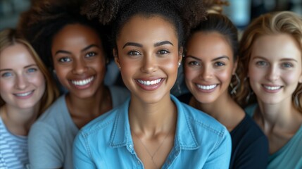 Group of diverse happy women smiling for a portrait together
