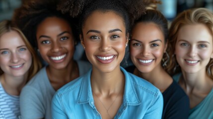 Obraz premium Group of diverse happy women smiling for a portrait together