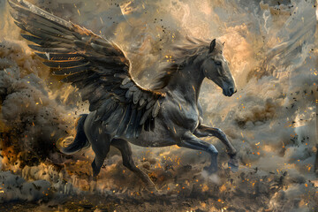 Unicorn flying through the air, flying horse, horse, animal, fantasy animal, animal horse