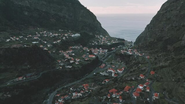 Drone flight from Nossa Senhora de Fatima Chapel towards Sao Vicente