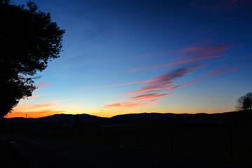 Vivid colorful sunset over the Allegheny Mountains of the Shenandoah Valley, Virginia