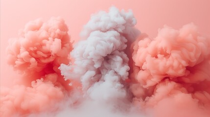 Abstract pink and white smoke clouds on coral background