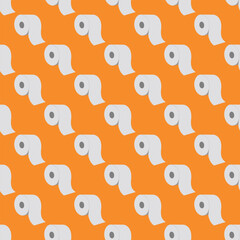 Seamless pattern of toilet paper rolls on an orange background.