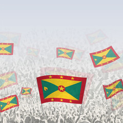 Crowd of people waving flag of Grenada square graphic for social media and news.