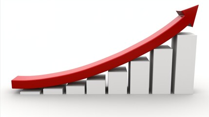 Red arrow on bar graph indicating growth and positive business trends